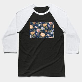 Sea Shells & Kelp-Ocean Blue Baseball T-Shirt